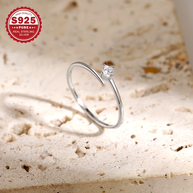 Women's S925 Sterling Silver Adjustable Open Toe Ring with Zirconia